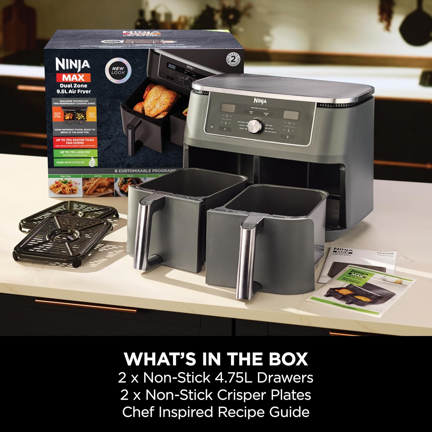 Buy Ecat Tech Ltd,Ninja MAX Dual Zone DZ400UK 9.5L Digital Air Fryer – 2 Drawers, 6-in-1, Air Fry, Max Crisp, Roast, Bake, Reheat, Dehydrate, Gun Metal Grey - Gadcet UK | UK | London | Scotland | Wales| Near Me | Cheap | Pay In 3 | Air Fryers